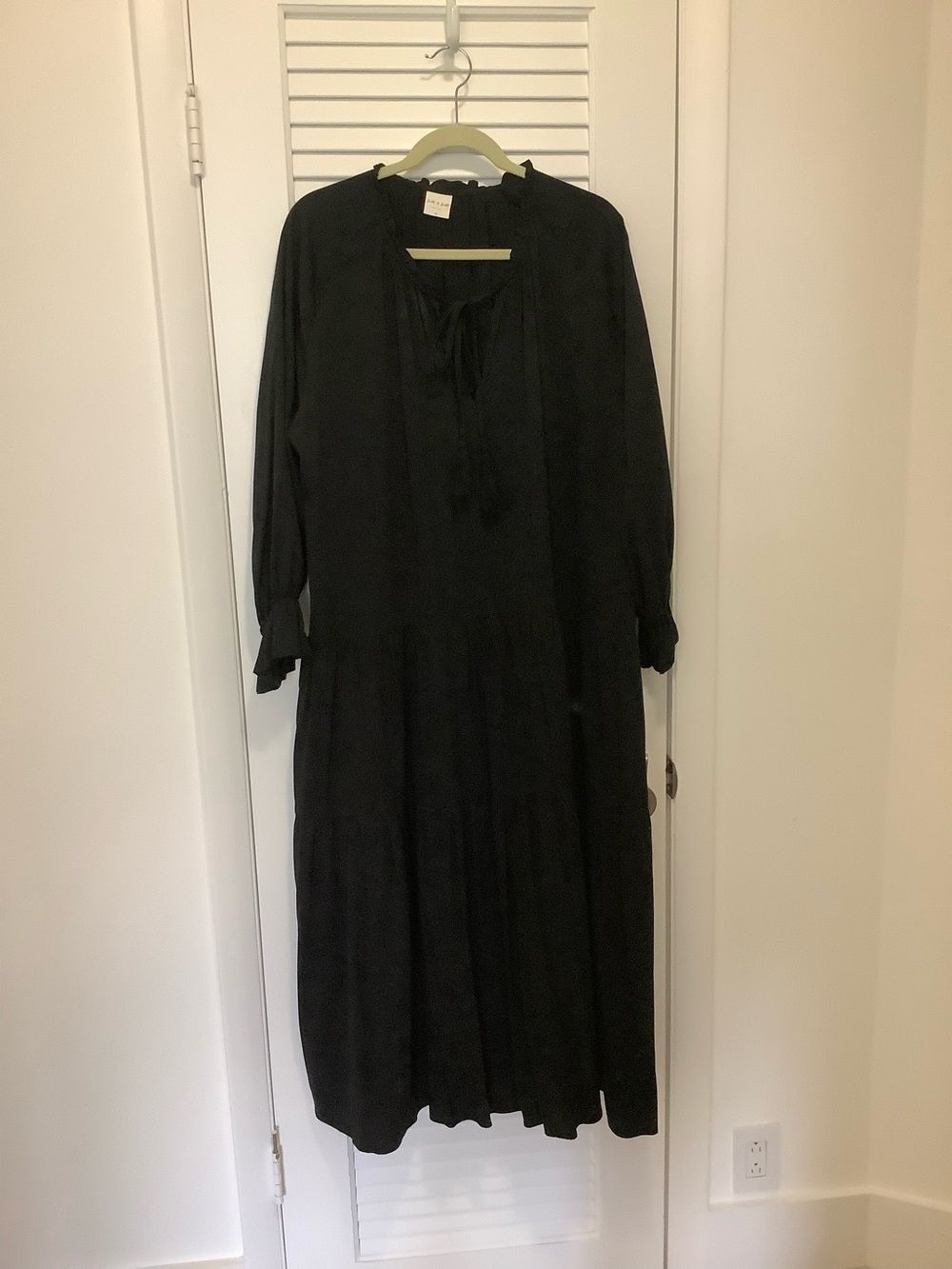 Silk & Salt Long Black Tie-Neck Maxi Dress